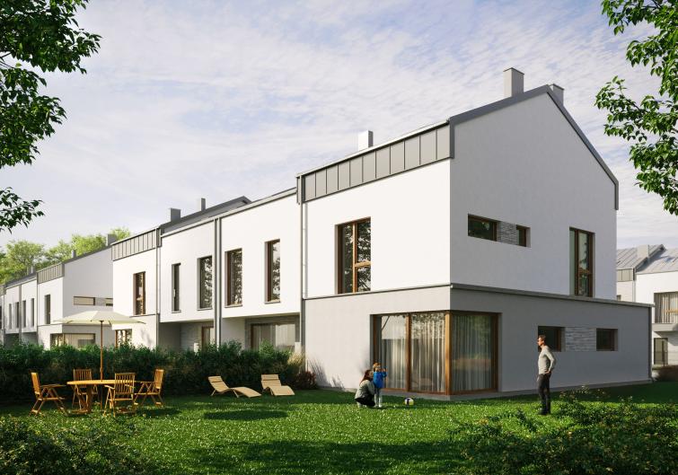 Domy w Baszkówce – widok od strony ogrodu