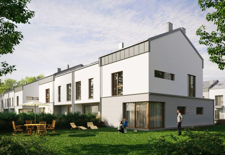 Domy w Baszkówce – widok od strony ogrodu